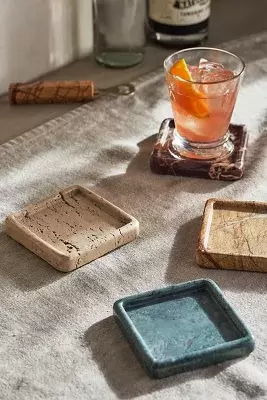 Square Marble Coasters, Set of 4