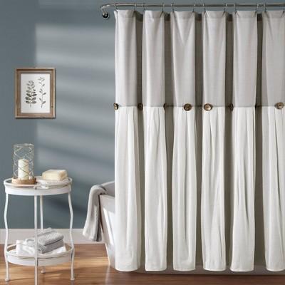 Linen Button Shower Curtain Gray - Lush Decor