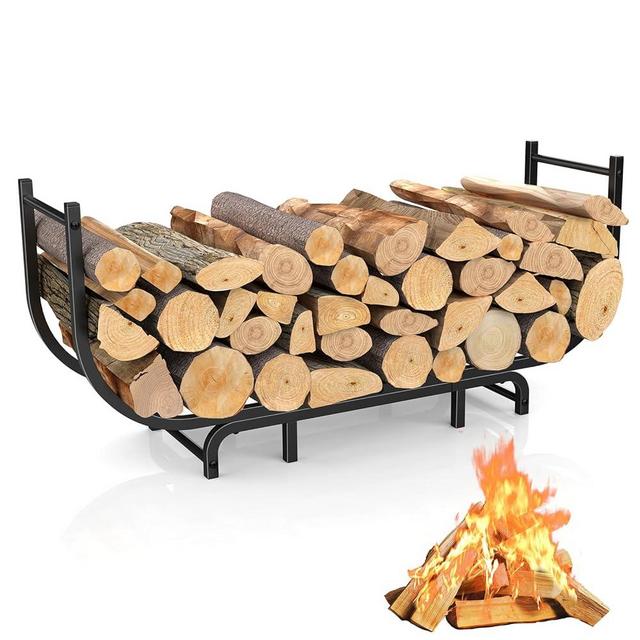 LIANTRAL Curved Firewood Rack Outdoor Indoor, 48 Inch Heavy Duty Log Holder for Fireplace Wood Storage, Firewood Storage Holder Stand Metal Wood Rack Organizer