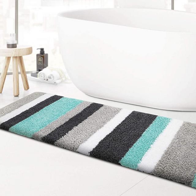 KMAT Luxury Bathroom Rugs Bath Mat,20"x59", Non-Slip Fluffy Soft Plush Microfiber Shower Rug, Machine Washable Carpet Quick Dry Ultra Shaggy Bath Mats for Bathroom, Tub and Shower, Green-Grey