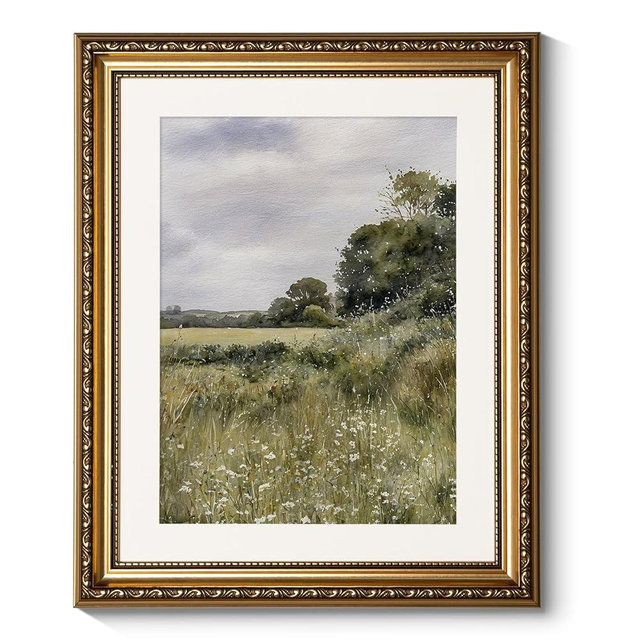 ARPEOTCY Vintage Gold Framed Wall Art, 13x16 inch Farmhouse Meadow Landscape Country Paintings Home Decor, Moody Rustic Victorian Wall Decor for Living Room, Canvas Prints Antique Pictures Frame