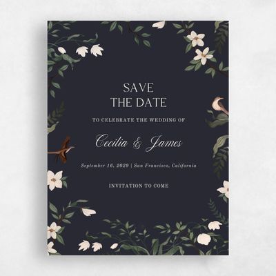 Ebony, Black Wedding Save the Date - Oiseau Portrait