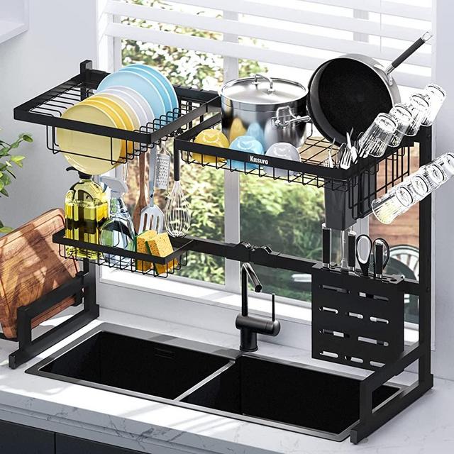 Kitsure Dish Drying Rack - Adjustable & Space-Saving Dish Rack, Over-The-Sink Dish Drying Rack, Multifunctional Kitchen Dish Drying Rack, Stainless Steel Dish Drying Rack