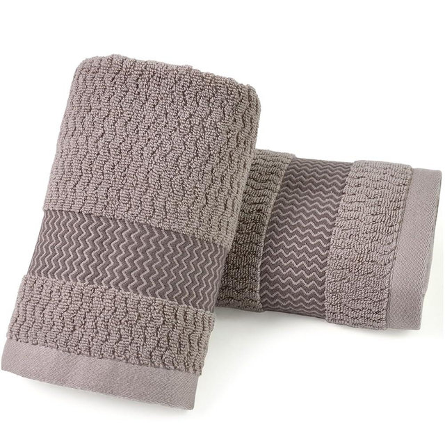 Cleanbear Brown Hand Towels, 2 Pack 100% Cotton Decorative Wavy Terry Striped Hand Towels for Bathroom, Soft, Durable & Stylish, 13 x 29 Inches