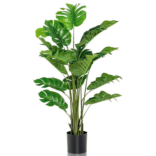 Goplus Artificial Monstera Deliciosa Plant, 5ft Tall Fake Tropical Palm Tree w/15 Pcs Different Turtle Leaves, Cement-Filled Plastic Pot, Faux Swiss Cheese Plant for Floor Home Office Decor