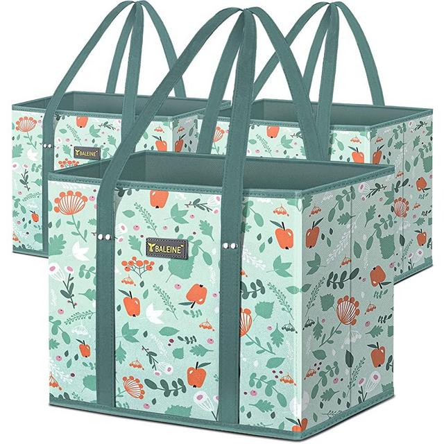 BALEINE 3Pk Reusable Grocery Bags, Foldable Shopping Bags for Groceries with Reinforced Bottom & Handles