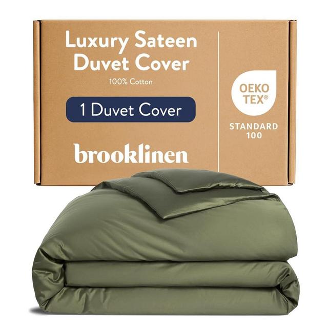 Brooklinen Luxury Sateen Duvet Cover - 100% Cotton, King/California King Size in Fresh Moss Green with Extra-Long Corner Ties and Button Closure - Best King/Cali King Duvet Covers