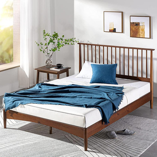ZINUS Linda Mid Century Wood Platform Bed Frame / Solid Wood Foundation / Wood Slat Support / No Box Spring Needed / Easy Assembly, Queen