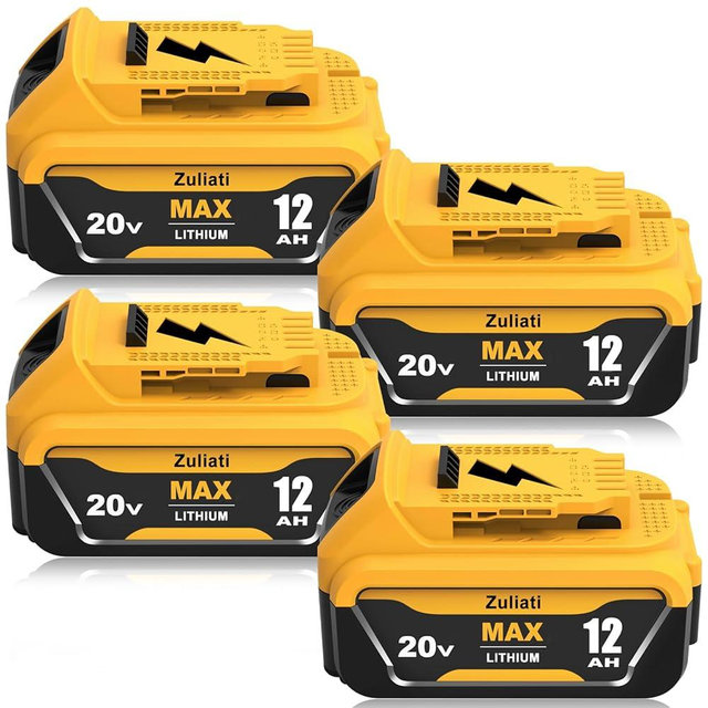 Zuliati DCB206 12.0Ah Replacement for Dewalt 20V Battery DCB206-2 DCB203 DCB201 DCB204 Compatible with Dewalt 20 Volt Battery DCD985B Power Tools with LED Indicator(12.0Amps-4PC)