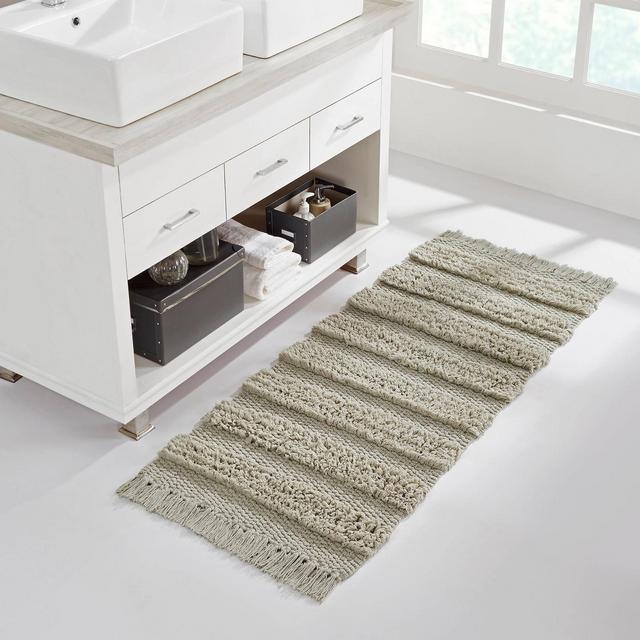 VCNY 24"x60" Savannah Fringe Striped Bath Rug Runner Taupe