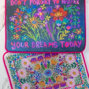 Reversible Dish Drying Mat - Dusty Blue Folk Flower