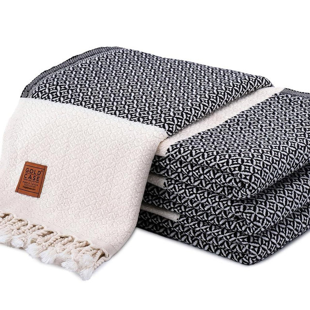 GOLD CASE HOME COLLECTION Aphrodite Turkish Beach Towel Set of 4-100% Cotton Beach Towels - Oversized Turkish Towels Set - Quick Dry & Sand Free Beach Towel - 67 x 38 Inches - Black