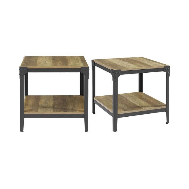 Walker Edison Angle Iron Rustic Wood End Table, Set of 2