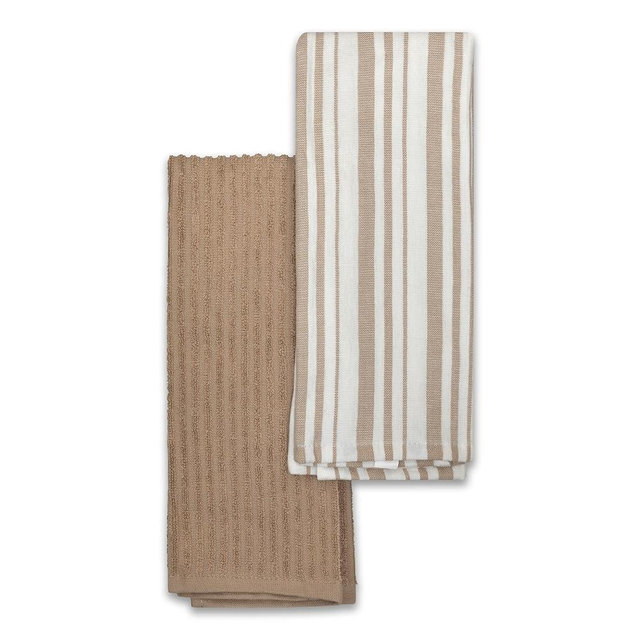 Clair 2-Piece Cotton Kitchen Towel Set-Beige and Line Print