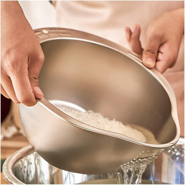 Rice Strainer Washing Bowl Rice Washer for Quinoa, Stainless Steel Side Drainers Colander for Cleaning Fruits, Vegetables, and Beans