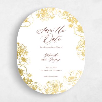 White Oval Wedding Save the Date - Anemone Portrait Foil