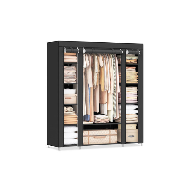 SONGMICS 59" Closet Wardrobe Portable Closet Organizer Storage Clothing Rack Shelf with Non-Woven Fabric Cover Black