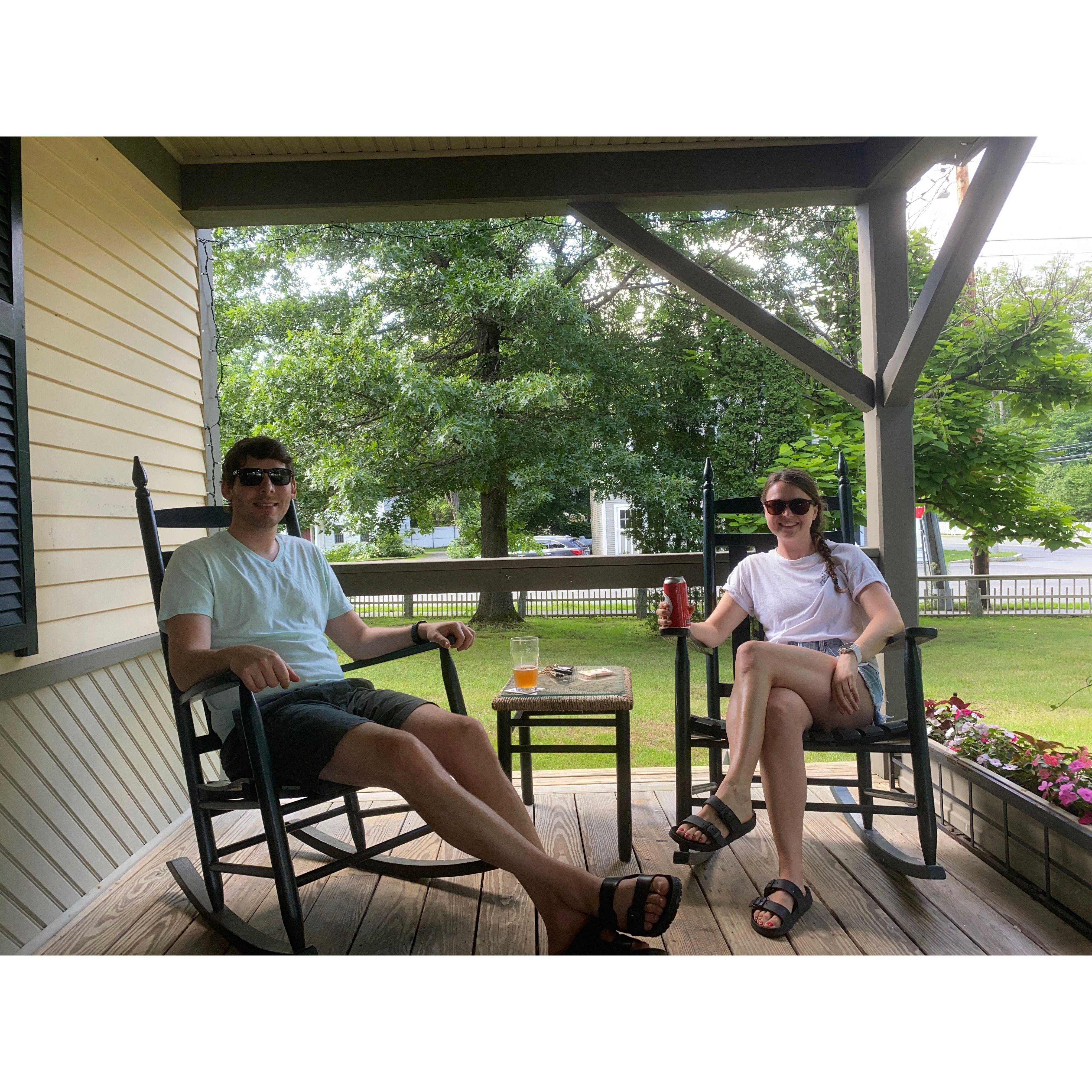Enjoying a beverage on the porch of the Norwich Inn!