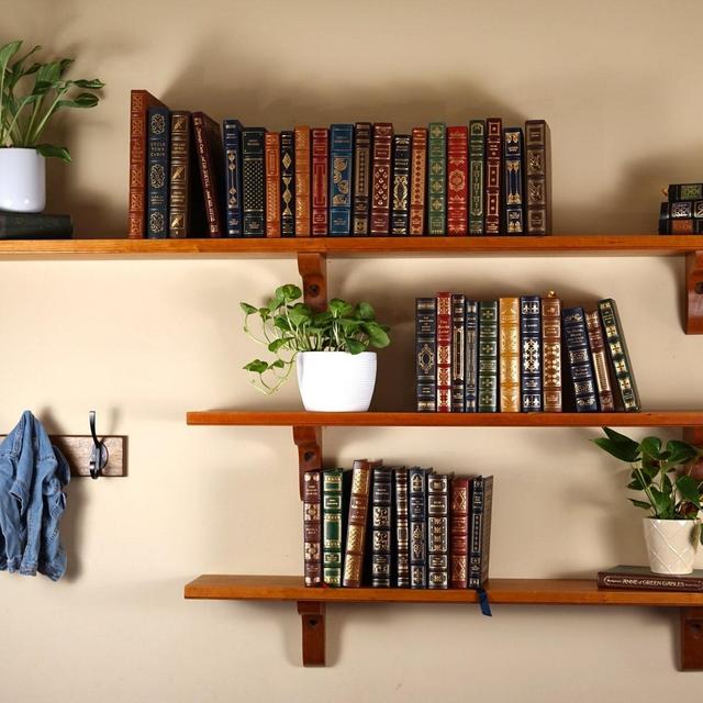Solid cherry bookshelves, custom length floating shelf with brackets