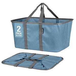 CleverMade Collapsible Laundry Tote 2-Pack (50L) – Foldable Carry-All Storage Bin for Laundry, Car Trunk, RV, Dorm & Home Organization - Denim