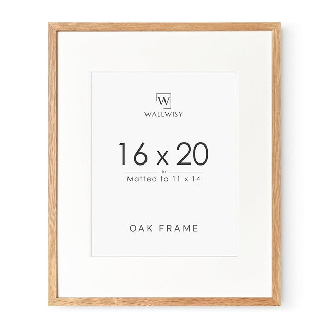 16x20 Picture Frame, Solid Oak 16x20 Picture Frame with Mat, 20x16 Natural Wood Frame for Wall Art Photo, Set of 1