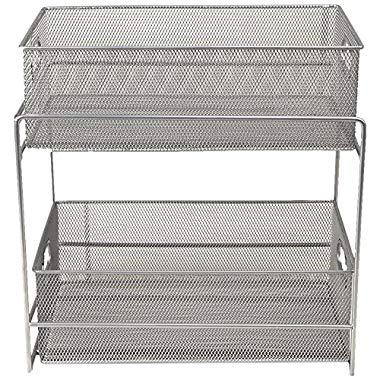 Mind Reader 2 Tier Metal Mesh Storage Baskets Organizer, Home, Office, Kitchen, Bathroom, Silver