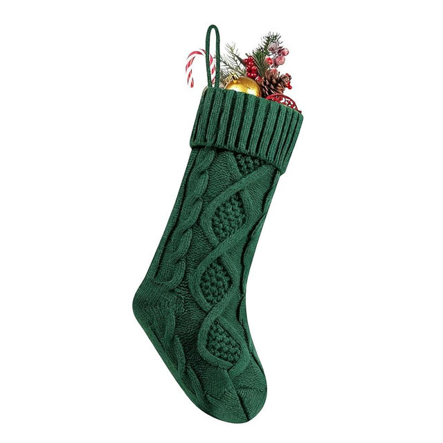 LEDeng Large Cable Knit Christmas Stockings, Fireplace Hanging Christmas Stockings, Perfect for Holiday Home Party Decorations, Unique Burgundy and White and Green Knitted Christmas Stockings (Green)
