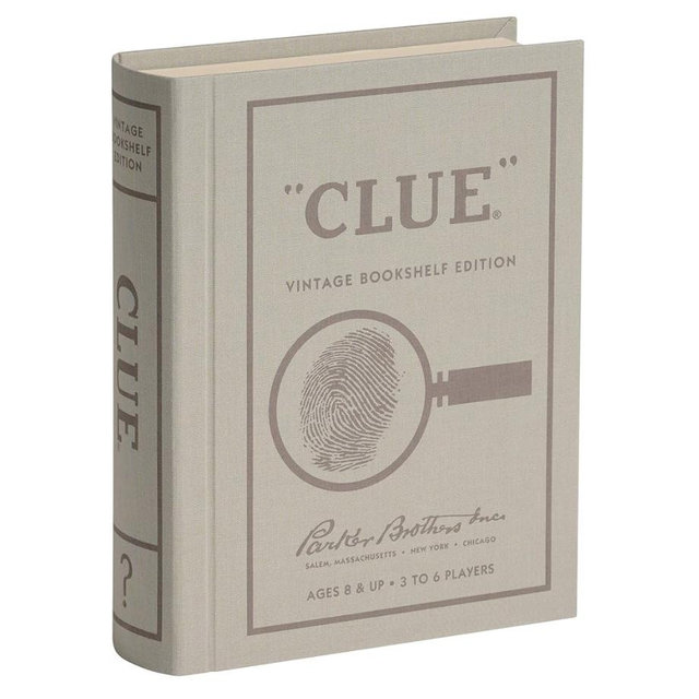 WS Game Company Clue Vintage Bookshelf Edition Board Game Linen Fabric Book Box, Die-Cast Weapons & Wood Movers, 1949 Retro Design, Clue Board Games for Kids, Adults & Family, Ages 8+