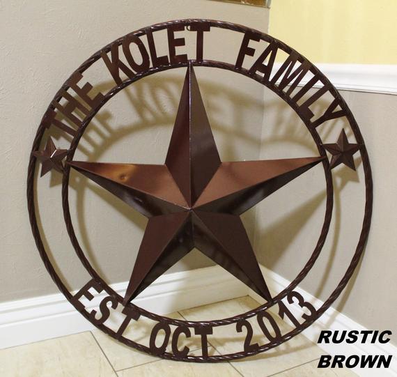 32" Rustic Brown CUSTOM Name Barn Star with Twisted Rope Ring