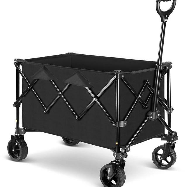 Collapsible Trolley Wagon Cart with Wheels 140L & 300LBS Capacity for Outdoor Sports, Shopping, Camping and Gardening