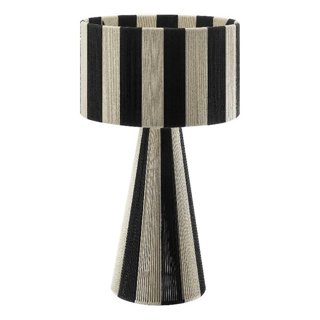Modway Renae Vintage Modern Cotton Thread Table Lamp in Black - Unique Retro Boho Accent Lamp with Metal Base and Evenly Spaced Striped Design