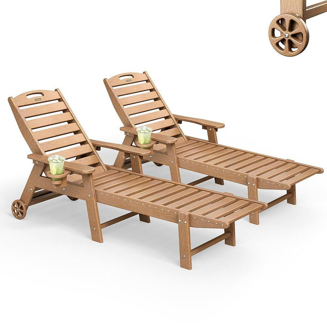 SUUNYN Lounge Chair Outdoor Set of 2, HDPE Chaise Lounge Outdoor, Pool Lounge Chair for Pool Poolside Deck Backyard Patio, Teak