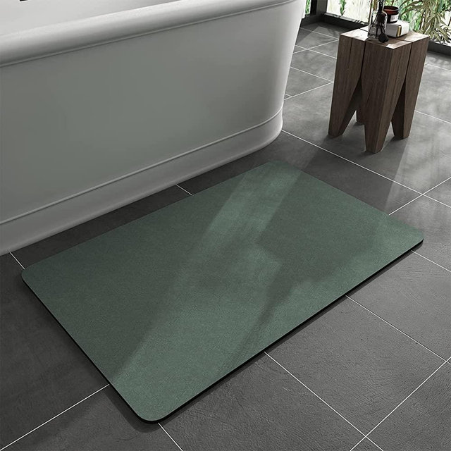 MontVoo -Bath Mat Rug-Rubber Non Slip Quick Dry Super Absorbent Thin Bathroom Rugs Fit Under Door-Washable Bathroom Floor Mats-Shower Rug for in Front of Bathtub,Shower Room,Sink Green