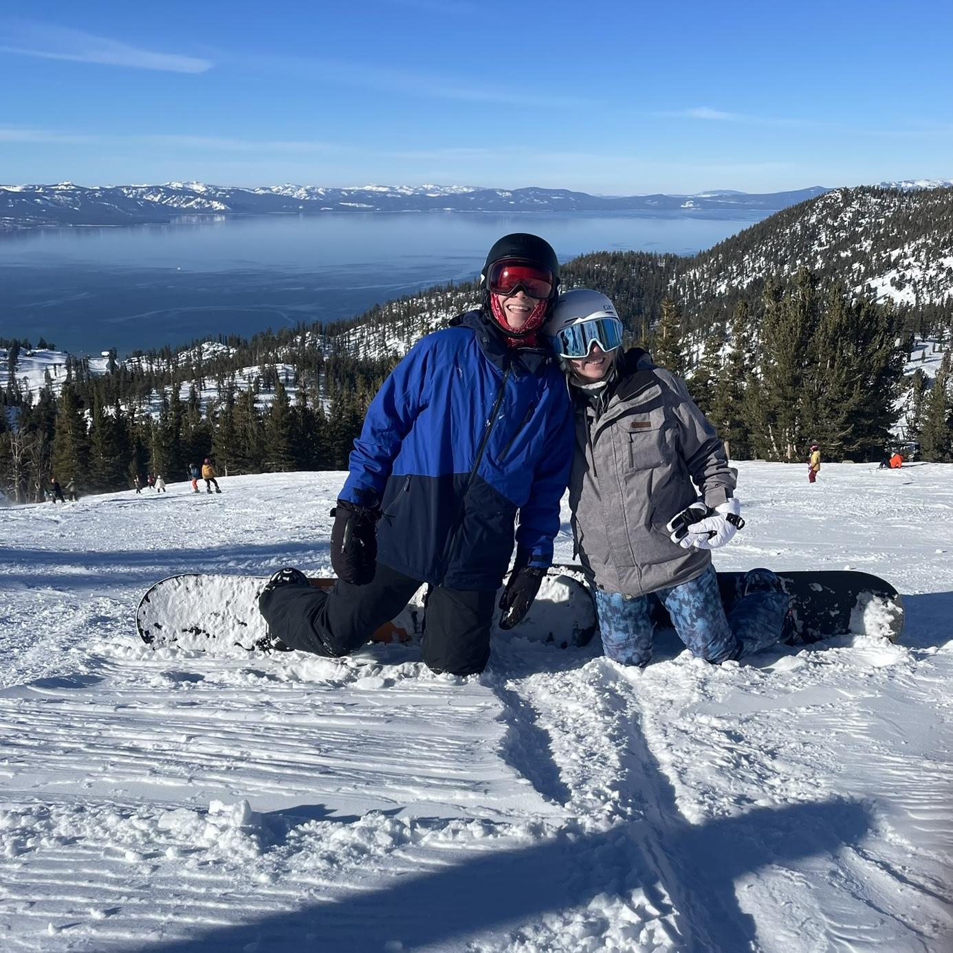 Many Lake Tahoe trips and teaching Kelsey how to snowboard
