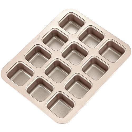 CHEFMADE Brownie Cake Pan, 12-Cavity Non-Stick Square Muffin Pan Blondie Bakeware, FDA Approved for Oven Baking (Champagne Gold)