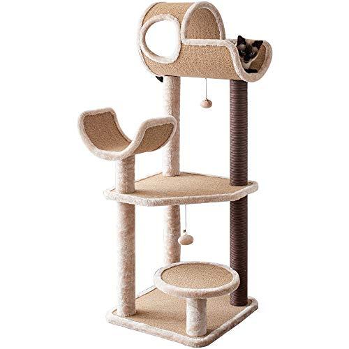 Catry 50” Large Cat Tree Tower with Paper Rope Covered Scratching Post Hammock Tunnel for Multiple Cats Activity Center