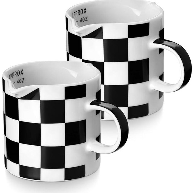 ABRUTY Espresso Cups, 5 OZ Ceramic Double Spouts Cups, Espresso Shot Cup with Handle and Measuring, Small Coffee Mugs Accessories for Espresso Machine Set Suitable for Milk Syrup