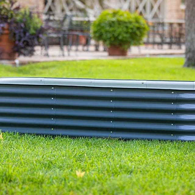 Vego Garden Aluzinc Raised Garden Bed Kits, 17" Tall 9 in 1 Modular Metal Raised Planter Bed for Vegetables Flowers Patio Ground Planter Box-Modern Gray