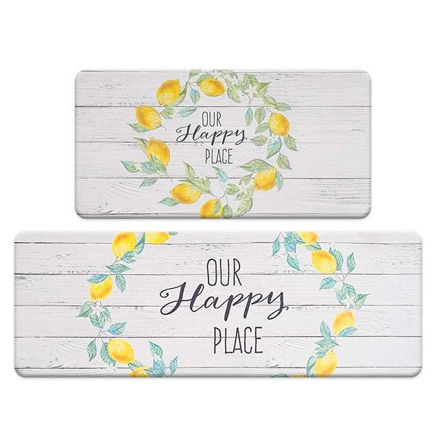 Farmhouse Kitchen Mats Set 2 Pieces Cushioned Anti-Fatigue Comfort Mat for Home & Office Ergonomically Engineered Memory Foam Kitchen Rug Waterproof Non-Skid, 30" by 17" + 47" by 17",Lemon