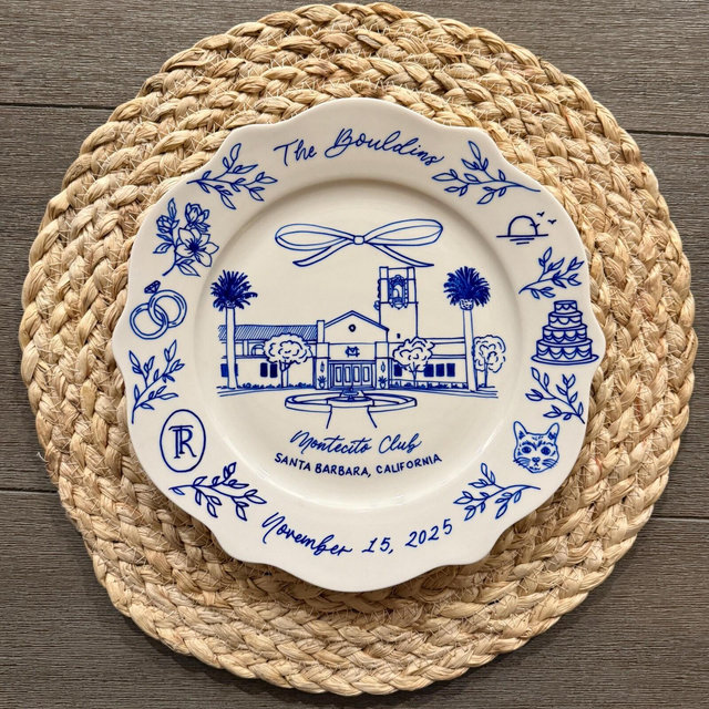 Hand Drawn Wedding Venue Keepsake Ceramic Plate