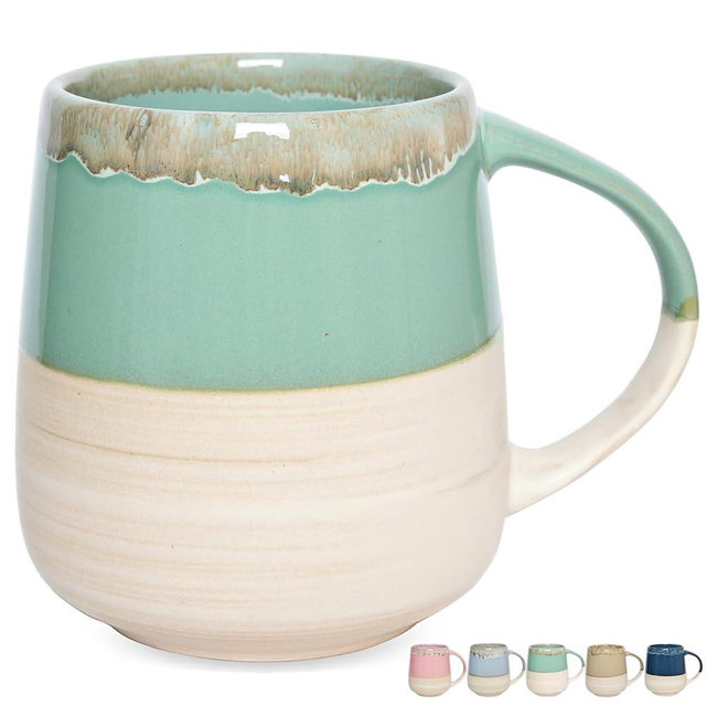 Bosmarlin Extra Large Ceramic Coffee Mug, 23 Oz, Dishwasher and Microwave Safe, Oversized Big Tea Cup, Reactive Glaze (Green)