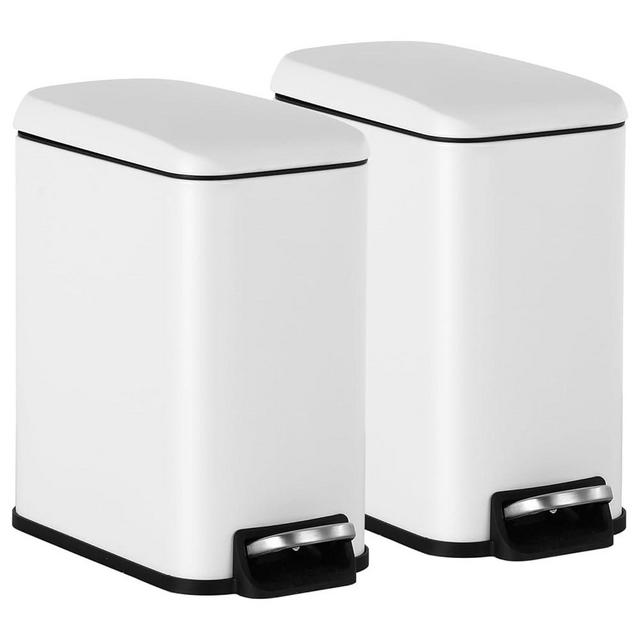 BestOffice Bathroom Trash Can with a Lid 1.3 Gallon (5 L) Small Trash Bin Step Pedal Garbage Can with Removable Bucket Slim for Small Spaces for Bathroom,Bedroom,Kitchen,Office (2, White)