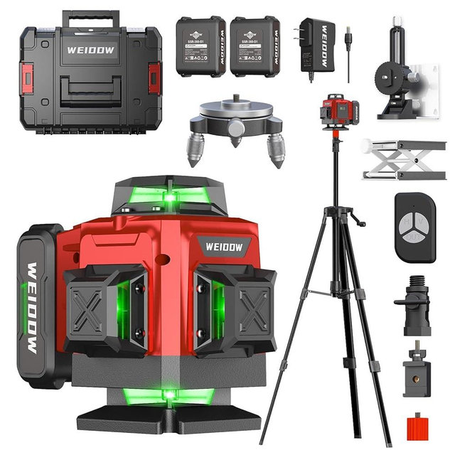 360° Laser Level with Tripod, 4D 16 Lines Green Laser Level, Self-Leveling Tool for Construction and Renovation, Complete Kit with Accessories（＜1mw）