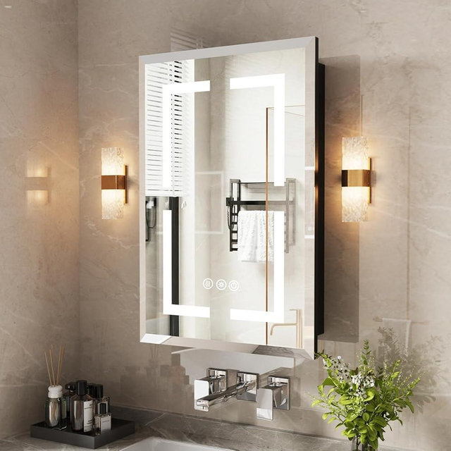 GUIQIYANG Medicine Cabinet, LED Mirror Cabinet for Bathroom with 3-Color with Mirror Defog, Recessed or Surfaced Wall-Mounted (16X24)