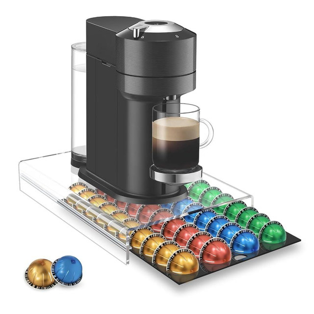 Coffee Pod Storage Drawer for Nespresso Vertuo, 40 Pods Holder Compatible with Espresso 1.35oz, Double Espresso 2.7oz, Gran Lungo 5.07oz, Mug Coffee 7.77oz, Coffee Capsule Organizer-15.2''x11''x2.8''
