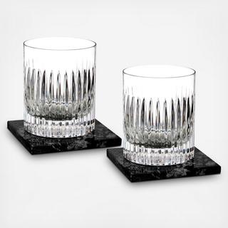 Aras Double Old Fashioned Glass With Coaster, Set of 2