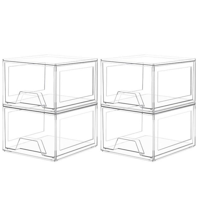 Damomo 4 Pack Stackable Organizer Drawers, Clear Bathroom Makeup Organizer and Storage, Acrylic Plastic Organizers Bins for Vanity, Undersink, Bathroom, Pantry, Kitchen Cabinets