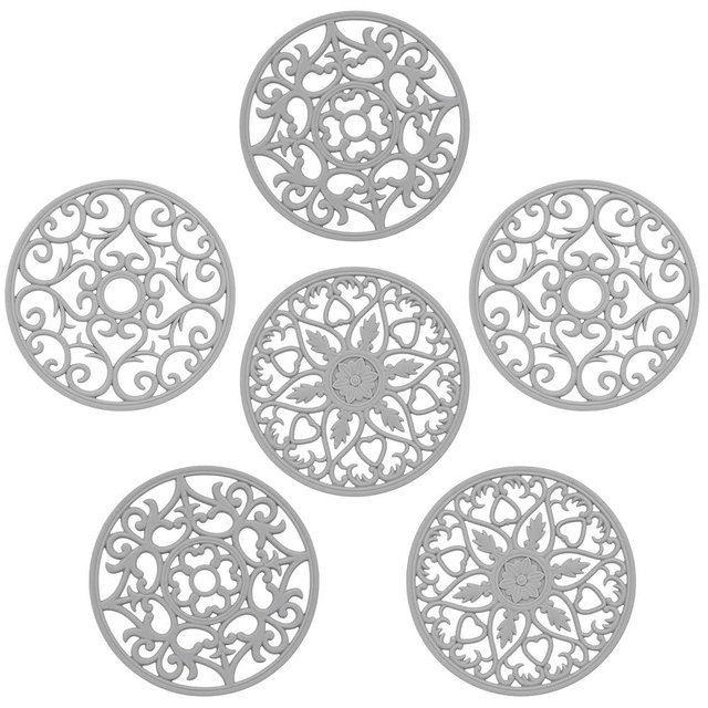Hotsyang Silicone Trivets for Hot Dishes, Trivets for Hot Pots and Pans, Silicone Trivet Large for Kitchen Countertop, Non-Slip Heat Resistant Modern Pads for Kitchen Table, Round 6 Grey