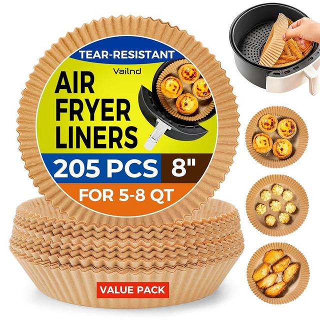 Air Fryer Liners for Ninja, 205 PCS Heavy-Duty Disposable Air Fryer Liners, 8" Round Airfryer Paper Liners for 5-8 QT Basket, Oil-Proof & Non-Stick Parchment Paper for Baking, Microwave, Oven, Pans