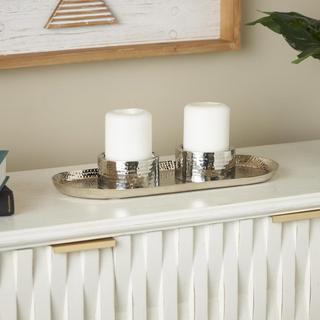 Hammered Decorative Candle Holder with Tray